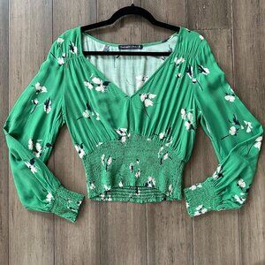 Abercrombie & Fitch Women's Lightweight Green Floral Long Sleeve Top Size Medium